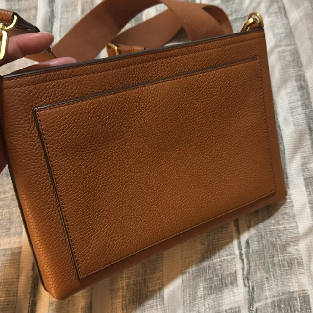 Tory Burch Pebbled Leather Crossbody in Cognac Brown with Gold Logo